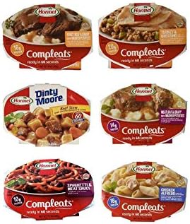 Hormel Compleats Meals - Variety Flavors (6 Count - 7.5 to 10 Ounce Microwavable Bowls) - Beef Stew, Meatloaf, Roast Beef, Spaghetti, Chicken Alfredo, Turkey Dressing