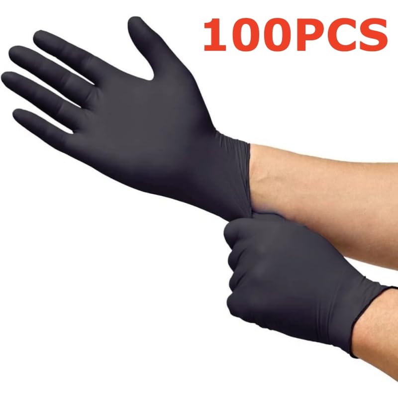 20/50/100 szt. Czarne, jednorazowe rękawiczki nitrylowe 4 mil, niesterylne, bezpieczne, bez lateksu, teksturowane, do salonu tatuażu, kosmetyczki(Black 100PCS L)