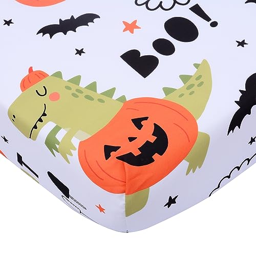 Image of Cloele Halloween Fitted Crib Sheet for Boys Girls,Pumpkin Dinosaur,52x28in | Baby Nursery Sheet,Cozy Bed Sheet,Standard Crib and Toddler Mattresses,Bats Crib Mattress Infant Toddler Sheet