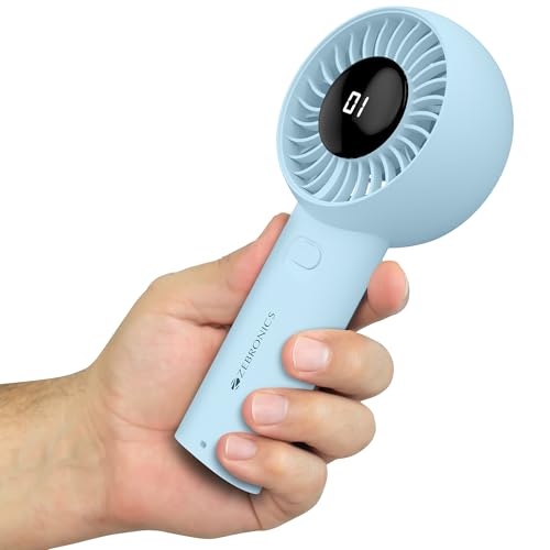 Image of Zebronics Heat Buster 200, Portable Hand Fan, Upto 12h Backup, 3600mAh Rechargeable Battery, 5 Speed Modes, Upto 5.9m /s Airflow, LED Display, for Travel, Makeup, Office, Home (Blue)