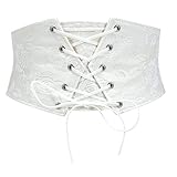 TRIWORKS Women Waist Belt Corset Lace Up Tied Waspie Elastic Wide Belt for Dresses Halloween Pirate Corset White