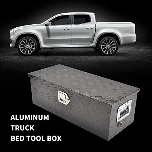8Sc82 30 Inch Black Aluminum Tool Box 5 Bar Tread Toolbox For Truck Bed Car Outdoor Trailer Pickup Underbody Rv Atv Storage Underbed Tools Organizer With Lock And Keys (30''X13''X10'') #TOP6