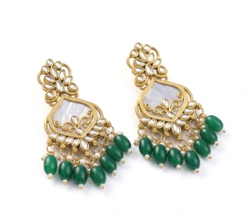 Image of Traditional 20K Gold Plated Kundan Chandbali Earrings with Black Beads and Faux Pearls for Women - Ethnic Wedding & Partyy Wear Statement Jewelry