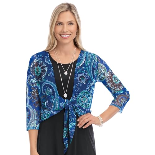 Collections Etc Women's Mesh Tie Front Shrug Royal Multi Large