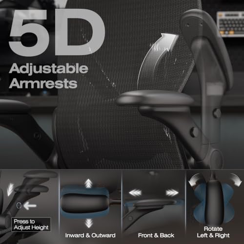 Image of ELABEST X100 Ergonomic Mesh Office Chair with Footrest, Big and Tall Home Desk Chair with 5D Flip-Up Arms, Adjustable 3D Lumbar Support, Gaming & Executive Computer Chair, Night Reaper