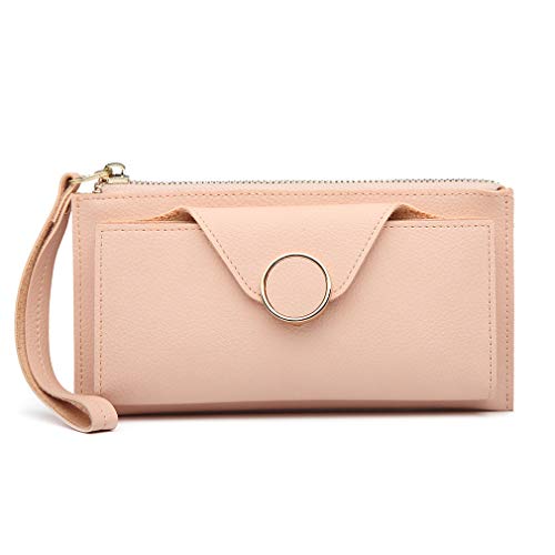 Preisvergleich Produktbild Miss Lulu Geldbörse LT6822 Clutch Geldbeutel Kunstleder mit Reißverschluss Handschlaufe Portemonnaie Schutz Langbörse (Pink)