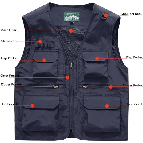 Men's Utility Fishing Cargo Vest Outdoor Lightweight Safari Travel Photo Vest Hiking Waistcoat With Multi Pockets2