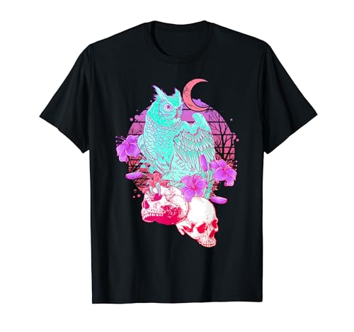 Pastel Gothic Skull Owl Roses Aesthetic Clothes Vaporwave Camiseta