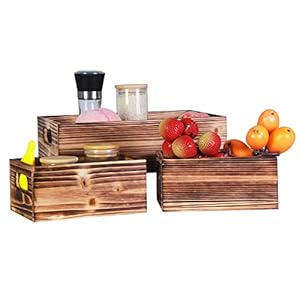 Wooden Crate Stackable Decorative Wood Crates set of 3 for Storage Display Rustic Nesting Box Basket Home Decoration Boxes Container Bin with Handles Farmhouse Decor with Natural Wood Aroma LMS