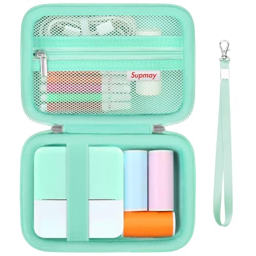 Image of Carrying Case for cudinham Print Pods Mini Printer, Thermal Inkless Sticker Maker Storage Holder Bag with Mesh Pocket for Rolls Print Pods Printing Paper, Power Cable, Green