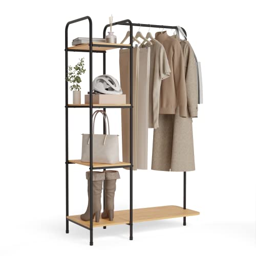 Newlux-Burro Ropa Resistente Hasta 35kg Hangy Wood 400 con Zapatero. Perchero Burro Ropa Metálico con Gran Estabilidad | Fácil Montaje | Base Antirayaduras | Incluye 4 estantes (492x42x150cm)|Negro