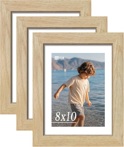 Image of VCK 8x10 Picture Frames 3 Pack, Natural Wood Photo Frame, Wall Display
