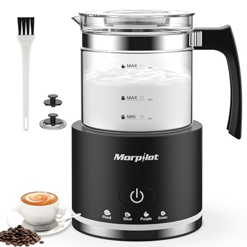 Morpilot Espumador de Leche Eéctrico,500 ml, Calentador de Leche 4 en 1 para Leche Caliente y Fría, Apto para Lavavajillas, Diseño Latte, 600 W, Negro