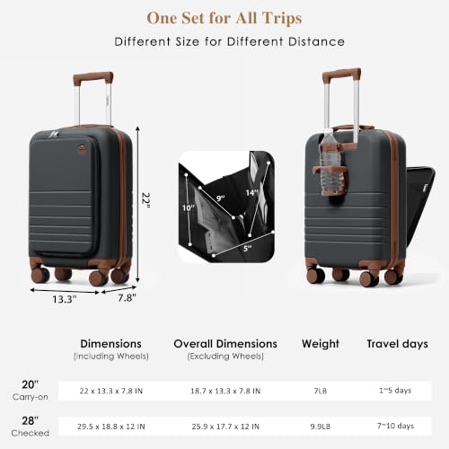 Image of 4-Piece Luggage Set, Suitcase with TSA Lock Travel Duffel Bag Wet-Dry Toiletry Bag, Black Front-Opening