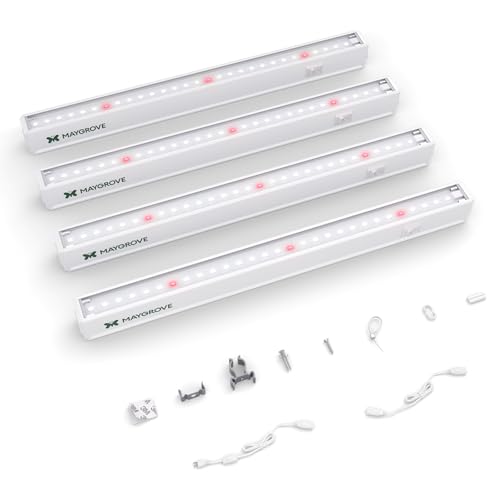 Maygrove T5 Grow Lights for Indoor Plants 1FT Red-Enhanced Full Spectrum 5000K Grow Light 28W(4 x 7W) Grow Light Strips for Seed Starting Greenhouse High PPFD Linkable White 4-Pack