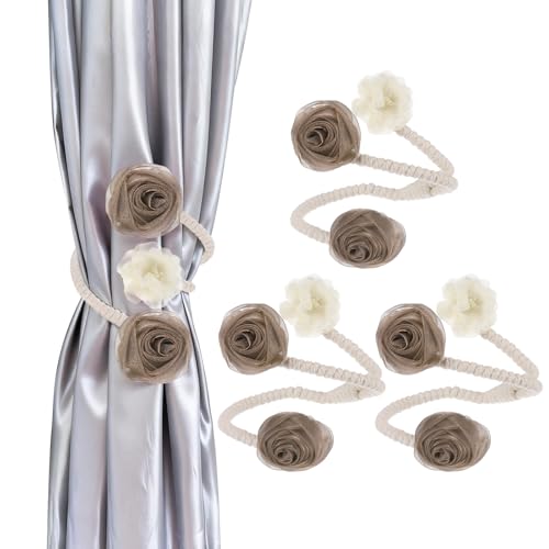 Sujetadores de cortinas PATIKIL con 4 flores artificiales marrón oscuro 2