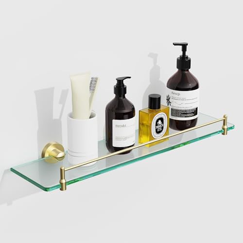 Glass Shelf for Bathroom,20-Inch Gold Glass Bathroom Shelf Modern...