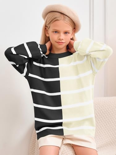 Image of Meikulo Girls Striped Color Block Pullover Sweaters Kids Oversized Fashion Knit Sweater Clothes 5-14 Years