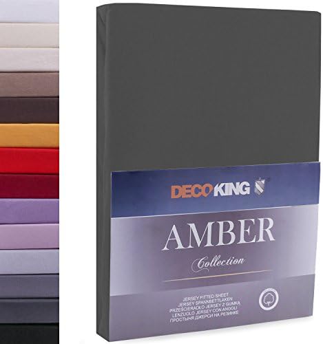 DecoKing Fitted Sheet UK Single Cotton Jersey Boxspring, Amber Collection, 80x200-90x200 cm Steel Grey Silver