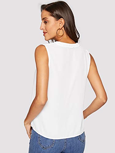 Sweatyrocks Women's Casual Sleeveless V Neck Chiffon Pullover Blouse Shirt Top White X-Small #TOP1