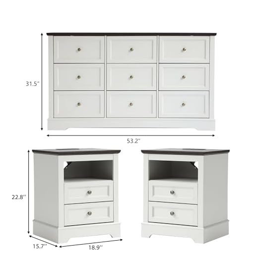 Stylish Farmhouse Dresser and Nightstand Set