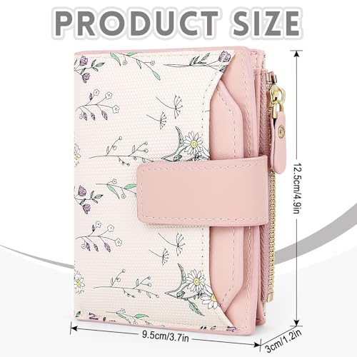 Small Wallet Womens Pink Flower Cute Wallet for Women Slim Change Purse for Ladies Bifold Wallet Womens With Zipper Coin Pocket Purses Card Holder for Women4
