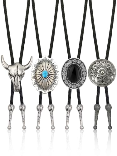 BOARDFEB 4 Pcs Bolo Tie for Men and Women (Sliver)