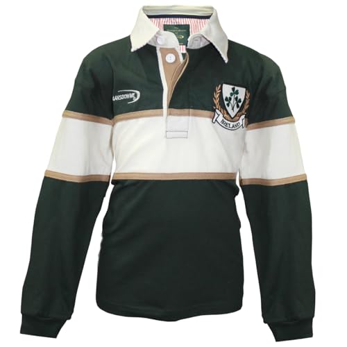 Traditional Craft Ltd. Lansdowne Bottle Green and Natural Ireland Shamrock Long Sleeve Kids Rugby Shirt4