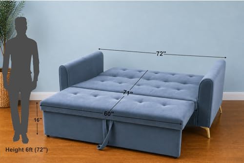 Image of Adorn India Premium Mystic - 3 Years Warranty - 3 Seater Sofa Cum Bed Velvet Suede Fabric - Grey