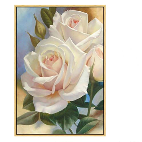 Handgemalte Leinwand Bilder,Leinwand-Kunst-Wand-Rosen-Blume Nordische Vertikale Kunstwerk-Paletten-Messer-Strukturierte Rahmenlose Coole Gemälde-Große Hauptdekor-Für Schlafzimmer-Wohnzimmer-Café Cover