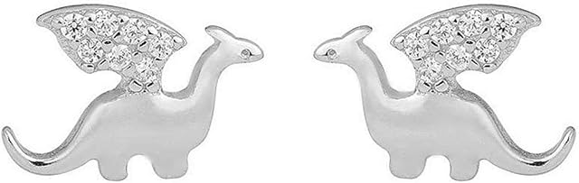 Small Dragon Earrings Stud for Women Girls Sterling Silver Hypoallergenic Cubic Zirconia Tiny Dinosaur Brontosaurus Animal Cartilage Tragus Post Polished Fashion Cute Jewelry Birthday Gifts