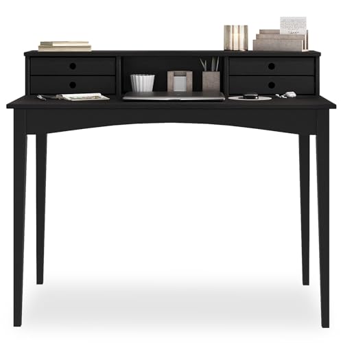 IDIMEX Schreibtisch Milano mit 4 Schubladen und 1 Fach schwarz - Bürotisch aus Kiefer Massivholz, PC-Tisch mit Stauraum für Büro und Home-Office