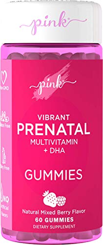 Pink Prenatal Vitamins | 60 Gummies with DHA and Folic Acid | Non-GMO & Gluten Free Multivitamin | Mixed Berry Flavor
