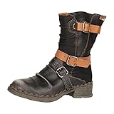TPR-Laufsohle TMA EYES Damen Schneestiefel Schnalle - Accent Mid Calf Stiefel für Damen, Schwarz, 38.5 EU
