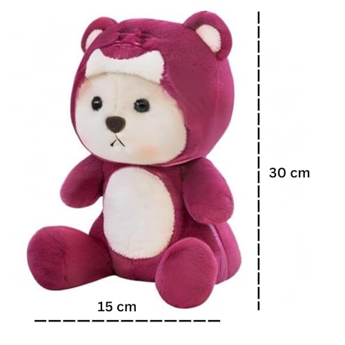 Image of VanityX Hoodie Teddy Bear Soft Toy, Stuffed Plush Animal, Ideal for Birthdays & Special Occasions Girls /Boys, Baby Kids (Wine Teddy Bear, 30cm)