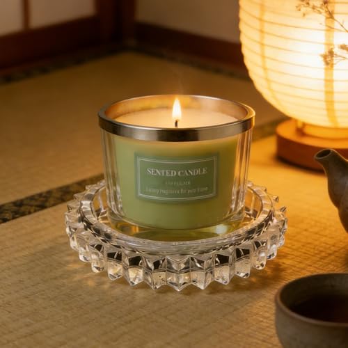 Clear Candle Dish Glass Candle Holder Tray – Modern Clear Glass Tray for Tea Lights & Votives Home Decor Jewelry Holder Dish Decorative Coaster Plate Display Accessory
