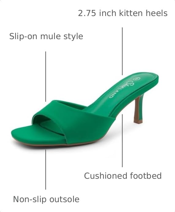 Image of Shoe Land Women's Low Heels Stiletto Heeled Slides, Open Toe One Band Slip-On Heeled Mules - Dressy Heeled Sandals for Prom, Party Wedding and Vacation