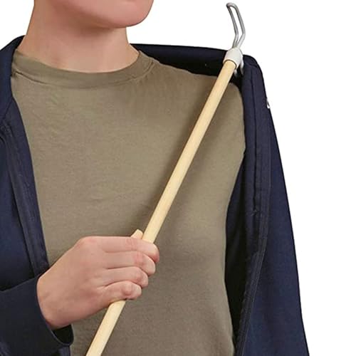 DMI Dressing Stick Wood with Metal and Vinyl Hooks, Lightweight Dressing Aid for Elderly and Handicapped, Zipper Aid, Tool for Retrieving Items, 27 Inches, DMI