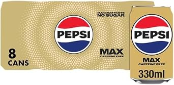 Pepsi Cola Carbonated Soft Drink Cans Pack of 8 (330 ml Each) | Classic Refreshing Beverage | Perfect for Sharing & Celebrations (Pepsi Max No Caffeine No Sugar Cola Cans 8x330ml)
