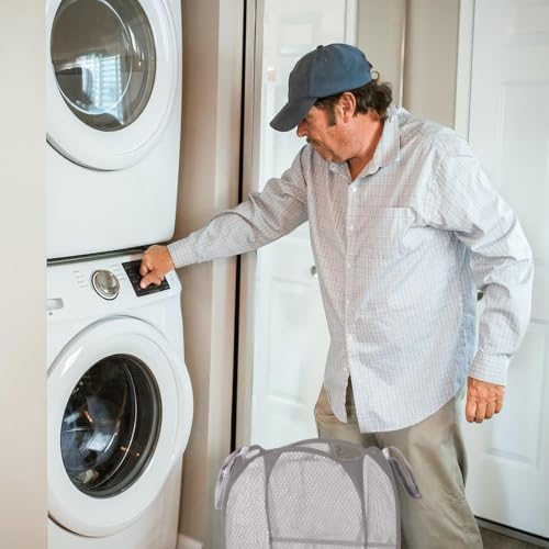 Image of Collapsible Pop Up Laundry Hamper, Extra Large Mesh Foldable Laundry Basket, 28 inch x 16 inch x 16 inch (Grey)