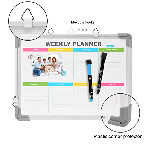 Dry Erase Board With Weekly Calendar - 16X12 Inches Magnetic Small Whiteboard Hanging Double-Sided Board For Wall, Portable Board For Drawing, Kitchen, Planning, Memo, School, Home, Office (Grey) #TOP7