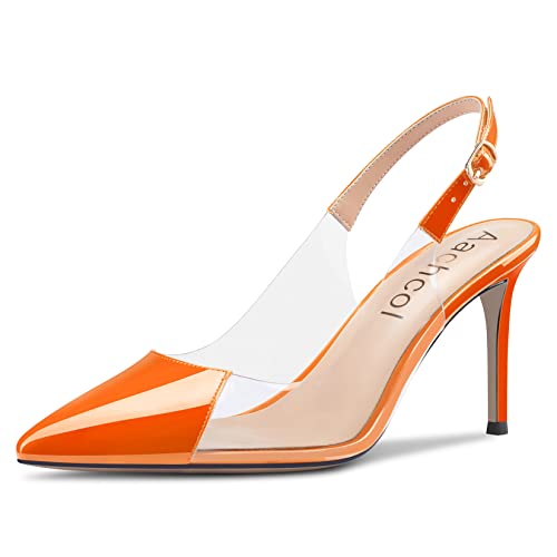 Aachcol Women Clear Pumps Pointed Toe Ankle Strap Slingback Stiletto High Heel Dress Shoes Office Wedding Patent 3 Inch