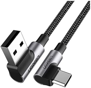 Cabo de Dados Angular U-G-R-E-N Us176 Usb 2.0 Angular para Micro Usb Tipo C Angular 90 Graus 2 Metros de Comprimento Velocidade de Até 480Mbs para Carregamento Rápido Trançado em Nylon/No Brasil