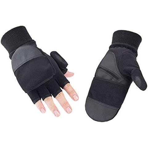MINIDUO Outdoor Gloves Convertible Mittens Flip Fleece Fingerless Gloves [Windproof] for Men&Women Fishing, Cycling, Running in Cold Weather-L Cover
