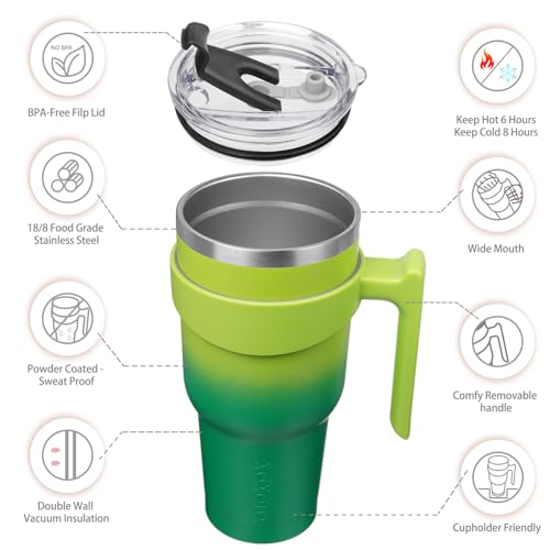 Image of BJPKPK 40 oz Tumbler with Handle & Straw, Insulated Stainless Steel Mug | Double Wall Vacuum, Keeps Hot /Cold, Thermal Cup, BPA Free, Dishwasher Safe, Cupholder Fit, Coffee & Travel, Bamboo Grove