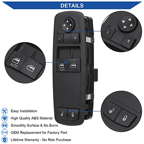 Obaee Main Window Switch Power Control Button Driver Side Compatible With 2008 2009 2010 2011 Chrysler Town & Country, Dodge Grand Caravan Oem 04602627Ag Dws578 1 Auto Button Green Light #TOP3
