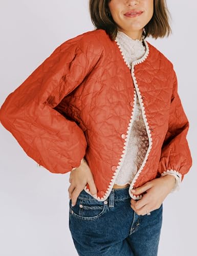 Women's Fall Jacket Lightweight Long Sleeve Cardigan Button Coat Outerwear Clothes Short Padded Coats Pockets3