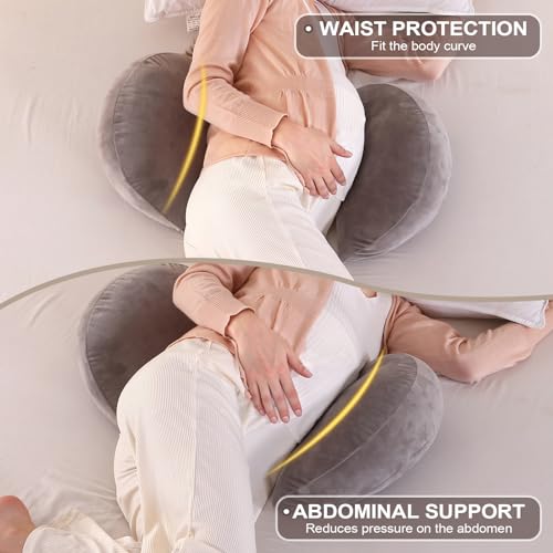 SHANNA-Almohada-Embarazada-Dormir-Sleep-Confort-Almohada-2024-Nuevo-Almohada-de-Lactancia-Corporal-Almohada-Apoyo-y-Cuerpo-Completo-para-Eembarazo-con-Funda-de-Extraible-Lavables-Gris-Oscuro