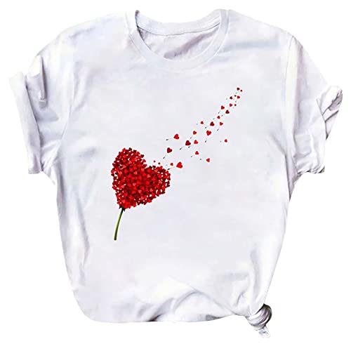2025 Camiseta Mujer de Manga Corta Moda Casual Estampado Amor San Valentín Regalo Suelto Cuello Redondo Tumblr Tops Fiesta T-Shirt Camisa Original Verano Basic tee Talla Grande