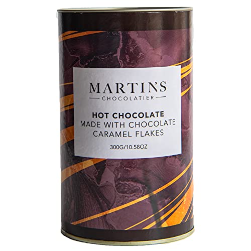 Martins Chocolatier Hot Chocolate Drinking Chocolate Made from Real Belgian Chocolate Flakes - Caramel - 300g Tin